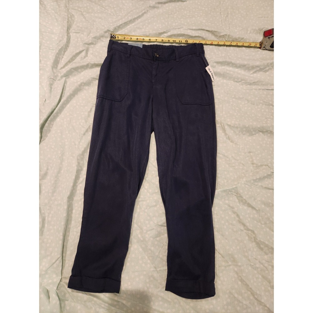 Old Navy Womens Navy Blue Linen Blend Straight Leg Pants Size 2 Regular